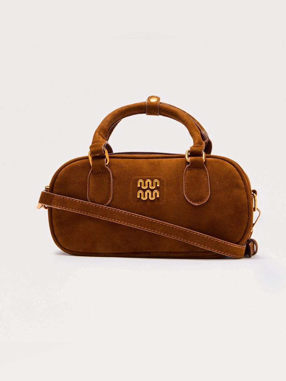 Fashion Nova Suede Barrel Satchel Handbag in Brown